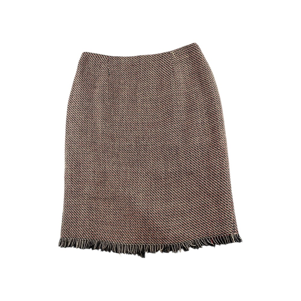 Harold's Wool Blend Houndstooth Fringe‎ Hem Pencil Skirt Size 8